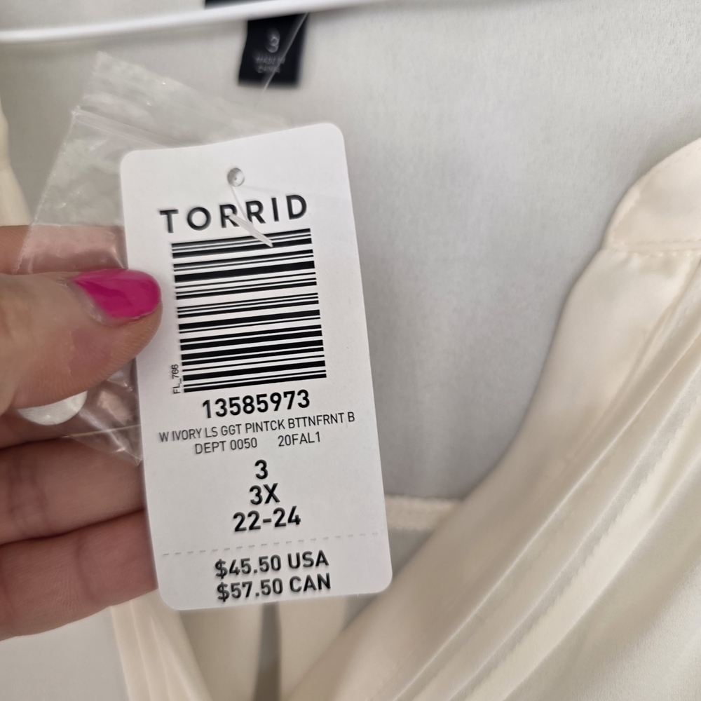 NWT Torrid Sheer Blouse Sz 3 3x Elegant Cream Blouse - Picture 5 of 8